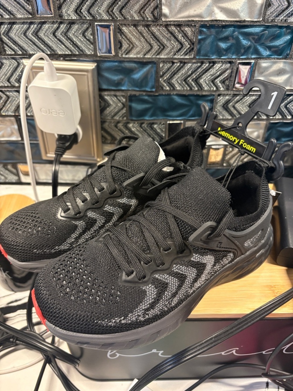 Athletic Works Black and Yellow Memory Foam Knit Sneakers